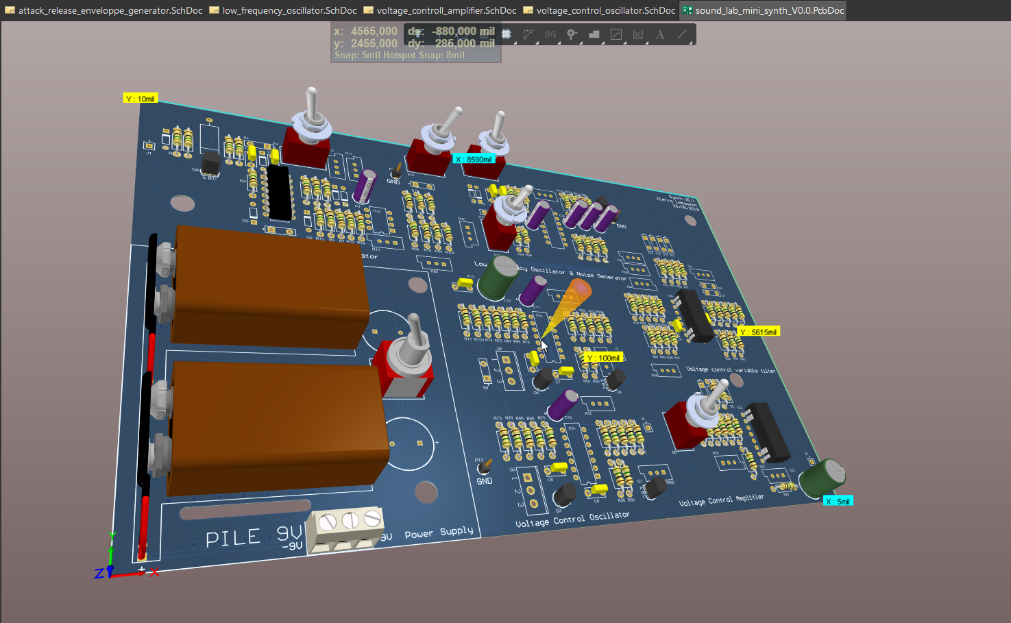 Screenshot of the PCB conception on Altium